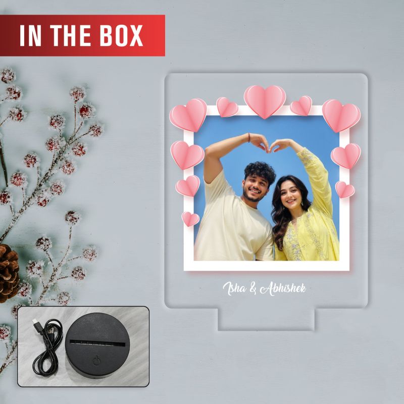 Personalized LED Photo Frame with Heart Design, Color Changing Light, Gift For Valentines Day, Anniversary, Birthday, Wedding, Engagement Gift For Couples